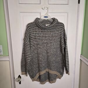 Adora Cozy Striped Funnel Neck Sweater - Beige & Gray Size S